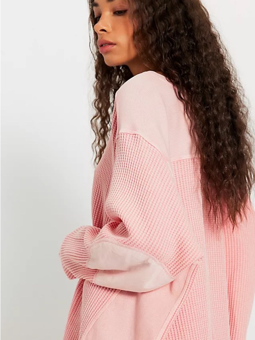 NWT Free People Pink Blake Oversized Waffle Knit Long Sleeve Tee M